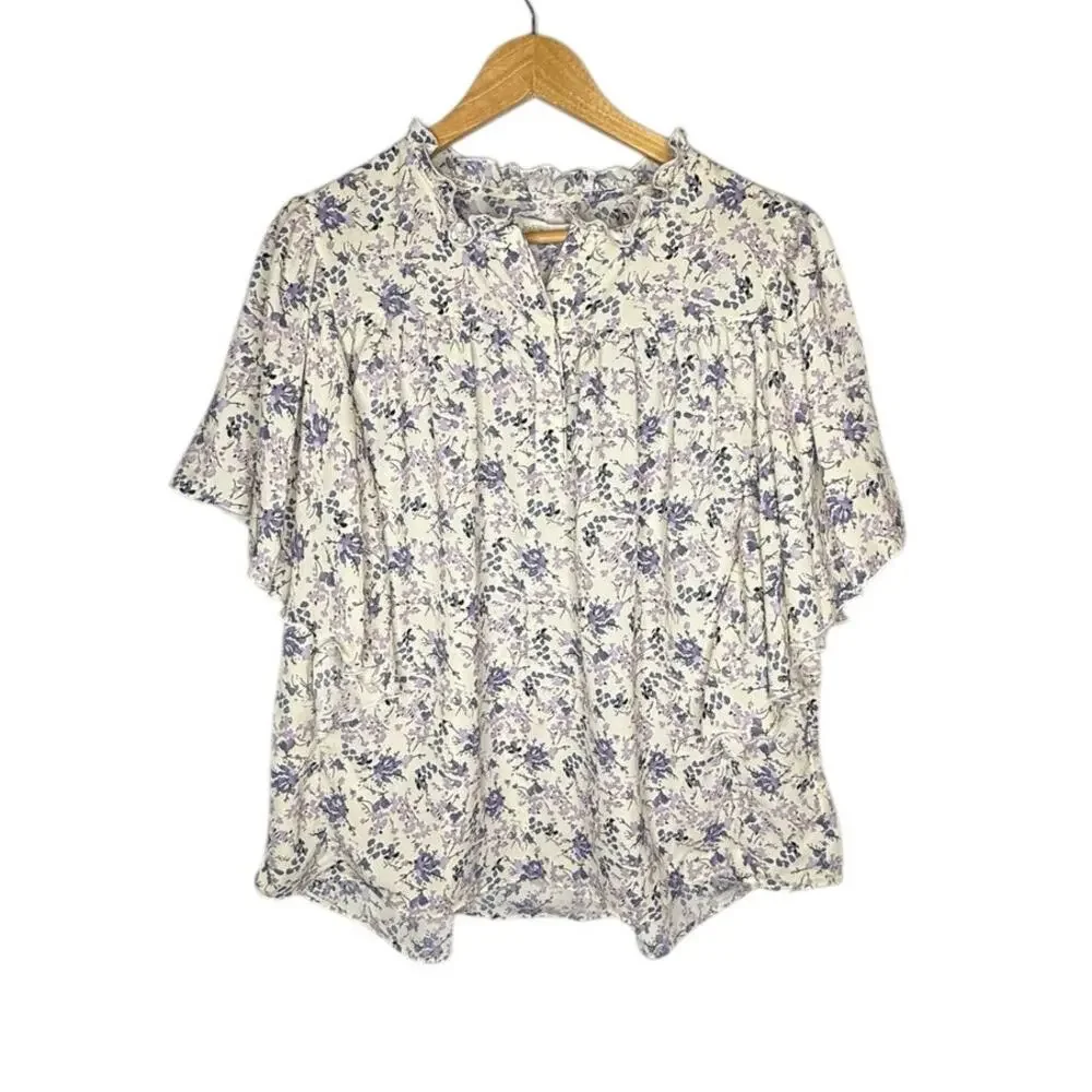 bishop + young White and Lavender Floral Flutter-Sleeve Blouse - Picture 6 of 8